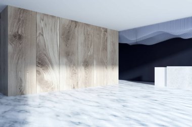 Siyah ve ahşap Resepsiyon salonu yan