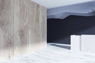 Siyah ve ahşap Resepsiyon salonu yakın çekim