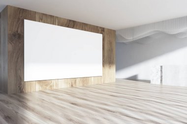 Beyaz ve ahşap Resepsiyon salonu yan poster