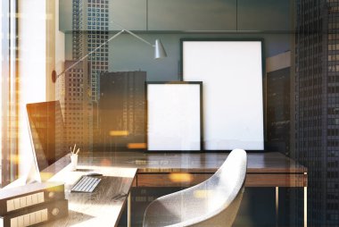 Gri ev ofis iç, çatı tonda