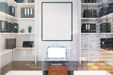 Beyaz CEO'su ofis iç, tonda poster