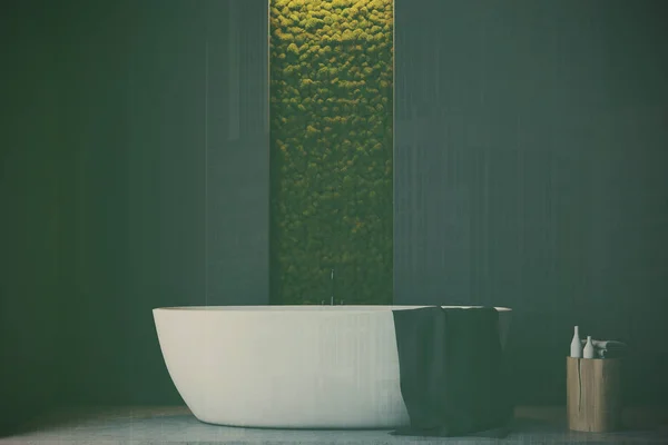 Grijze badkamer, groene muur dicht tot toned — Stockfoto