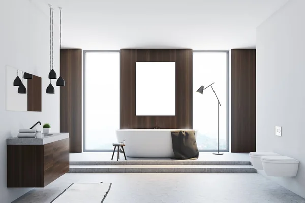 De badkamer van witte en houten inteior, poster — Stockfoto