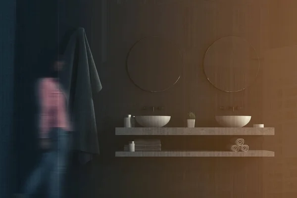 灰色のバスルーム、ダブルシンク トーン — ストック写真