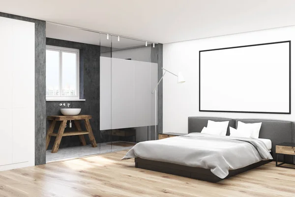 Esquina blanca dormitorio con un cartel —  Fotos de Stock