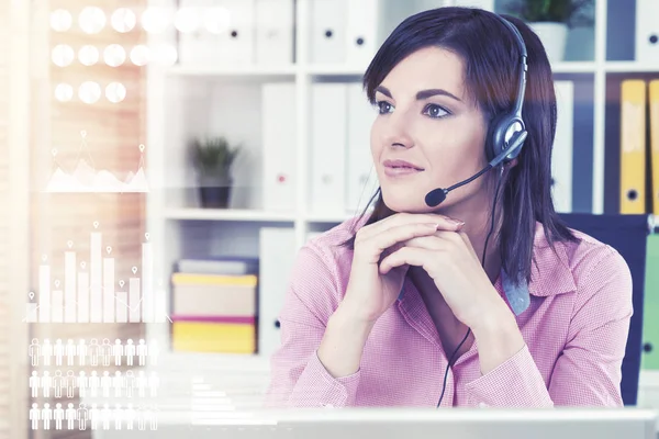 Call center employee in office, infographics — Stock Photo, Image