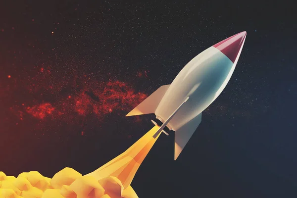 Vit och röd raket som flyger i rymden — Stockfoto