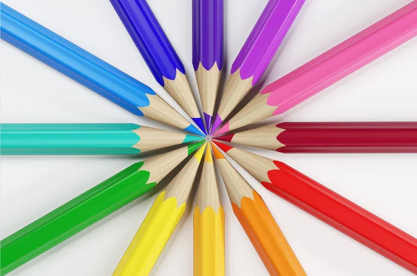 Crayons de couleur vue de dessus cercle — Photo