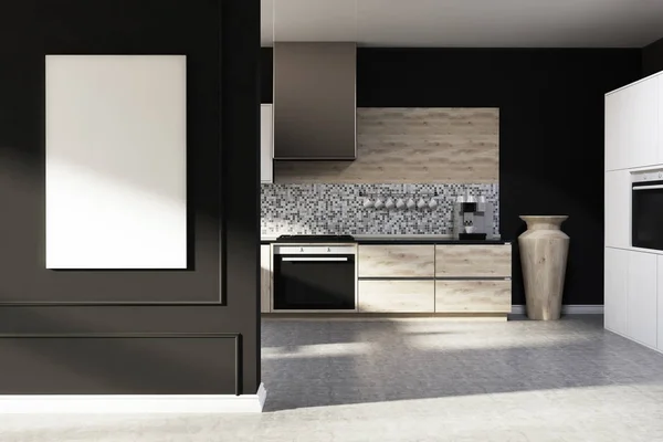Schwarzes Mosaik Küche Interieur, Plakat — Stockfoto