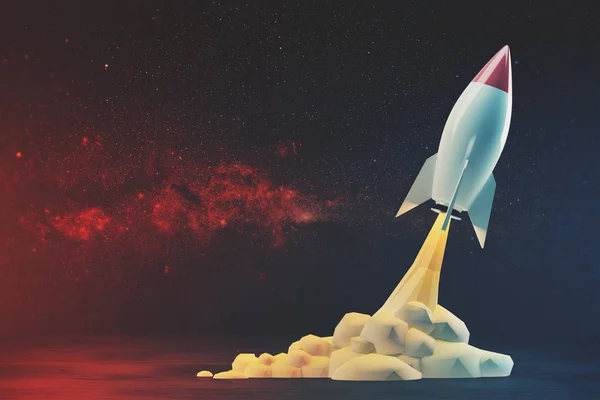 Vita och röda raketen lyfter — Stockfoto