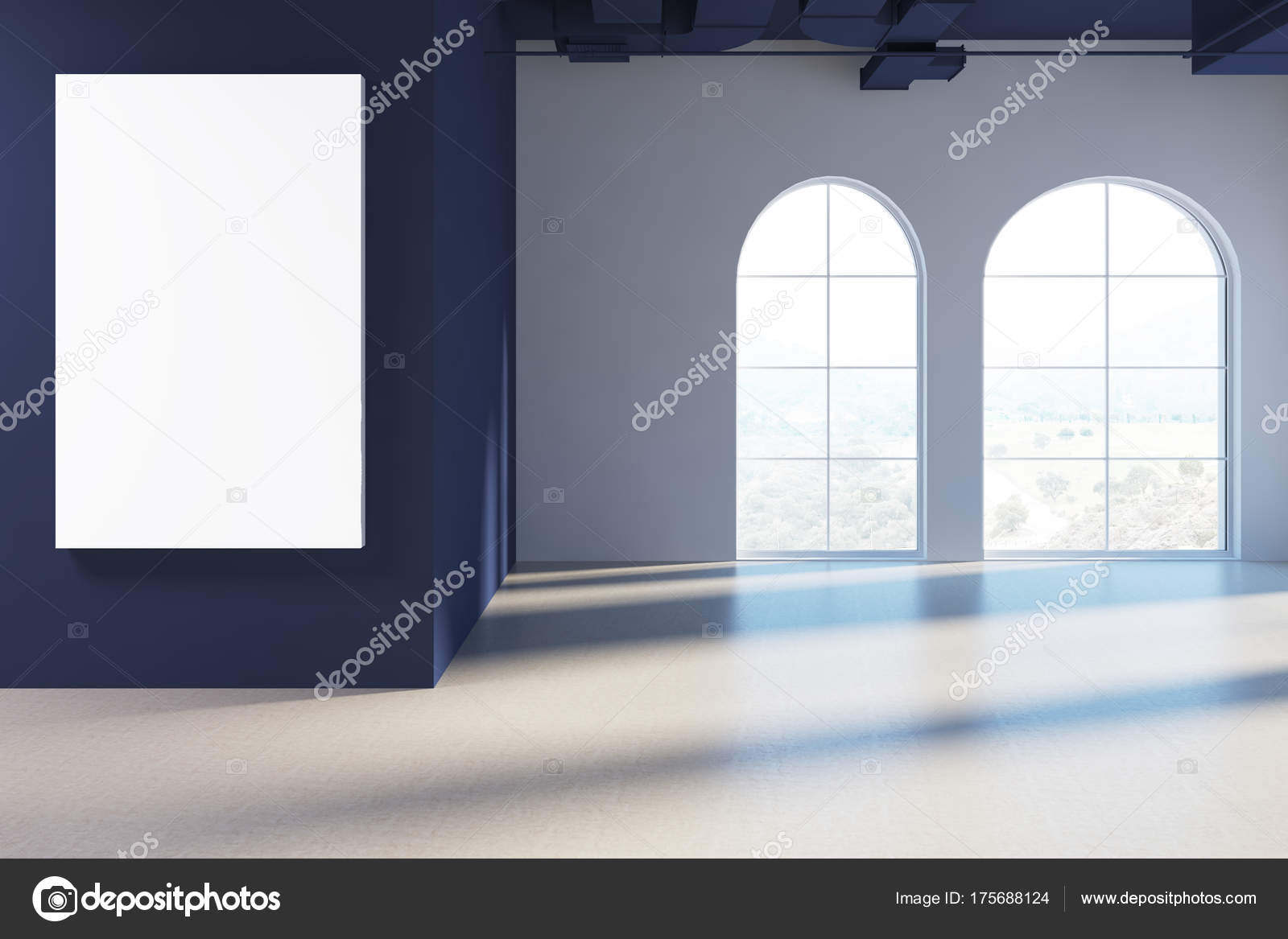 Empty Arch Windows Room Blue Ceiling Poster Stock Photo