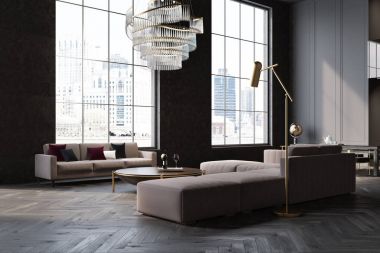 Gri ve siyah salon köşe