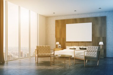 Ahşap yatak odası, tonda poster yan