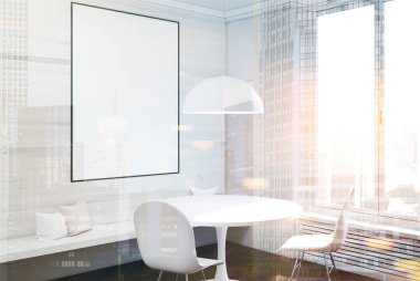 Beyaz, yemek odası masa ve poster yan tonda