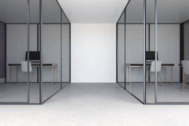 Cam ve beyaz ofis iç