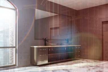 Siyah banyo köşe beyaz mermer, tonda lavabo