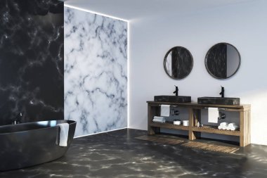 Beyaz banyo köşesi, mermer lavabolar