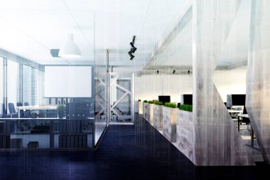 Panoramik ofis iç, ahşap tonda