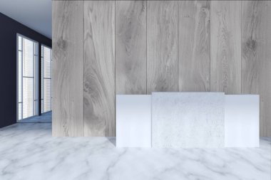 Beyaz modern bir ofis resepsiyonda