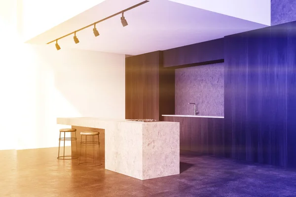 Black wooden kitchen corner toned — Stock Photo, Image