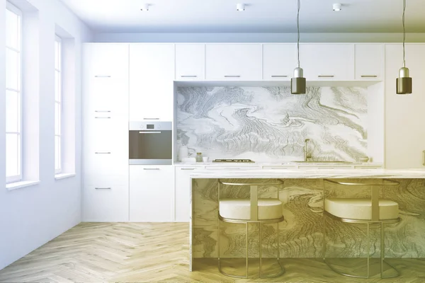 White marble kitchen interior toned