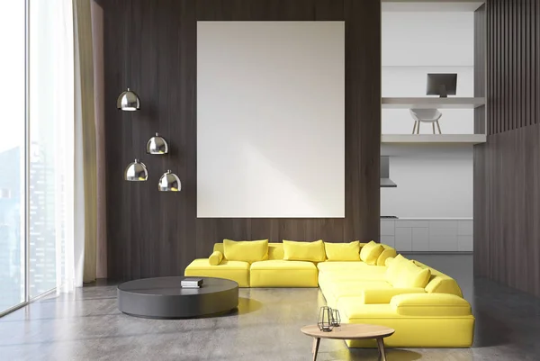 Sofa drewniane salon żółty — Zdjęcie stockowe