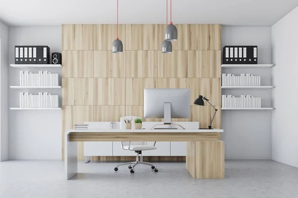 Bureau de PDG blanc et en bois — Photo