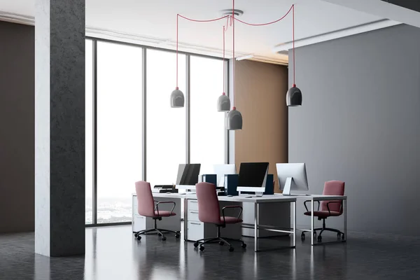 Темно-сірий офісний куточок, червоні стільці — стокове фото
