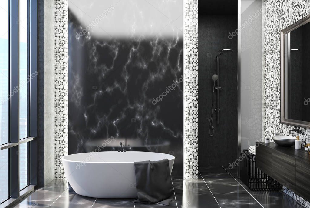 Baño de marmol negro | Baño de mármol y azulejos negro — Foto de stock