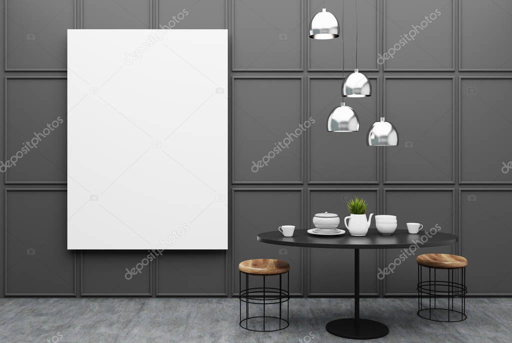 Small gray dining room interior, poster