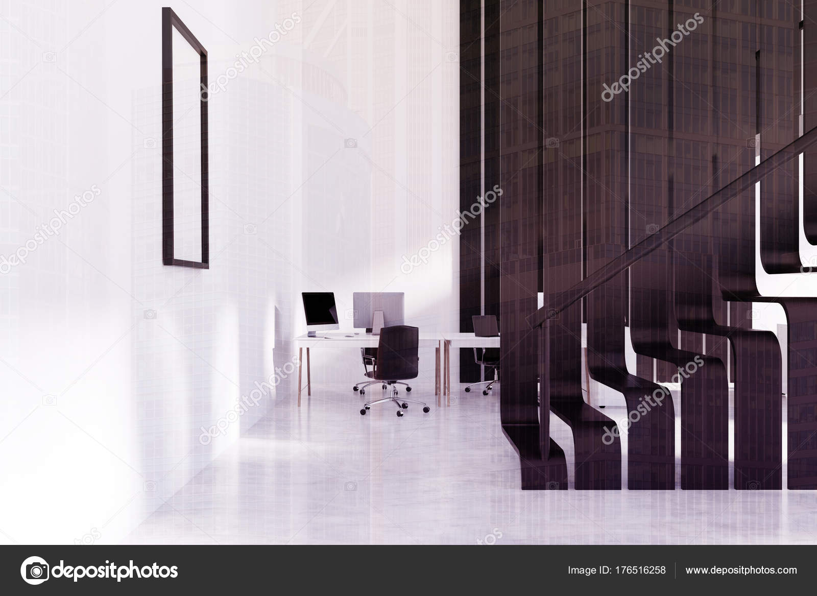 White and black office interior, poster toned Stock Photo by