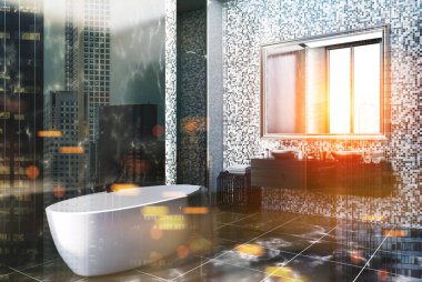 Tonda siyah mermer ve fayans banyo köşesi