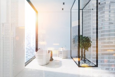 Beyaz banyo, ağaçlar Çift