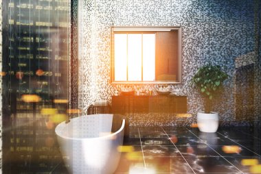 Siyah Mermer ve fayans banyo yan tonda