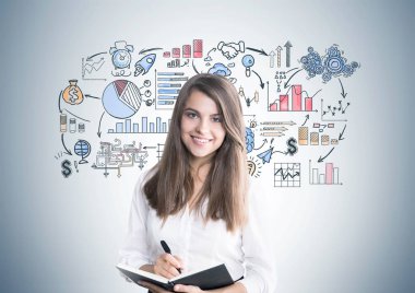 Neşeli genç kadın, Organizatör, iş planı
