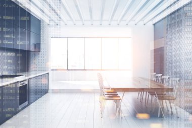 Beyaz gri mutfak, yemek odası iç tonda