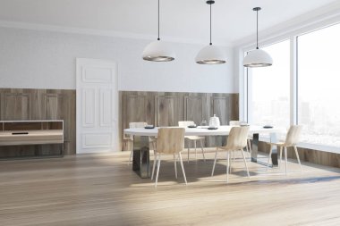 Ahşap ve beyaz yemek odası köşe