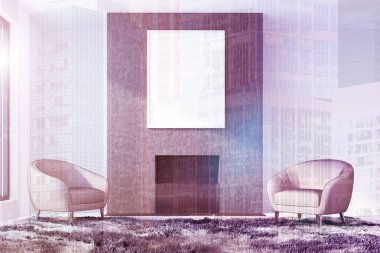 Koltuklar ve şömine, poster