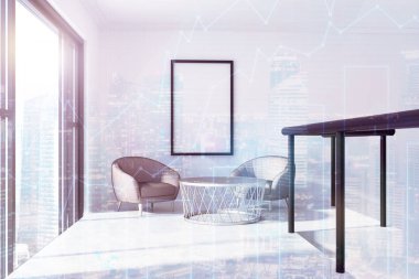 Poster tonda bir beyaz odada iki koltuk