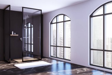 Beyaz ve siyah banyo köşe mermer duş