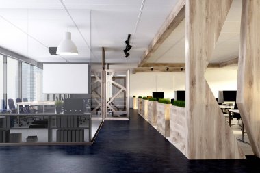 Panoramik ofis ahşap iç,