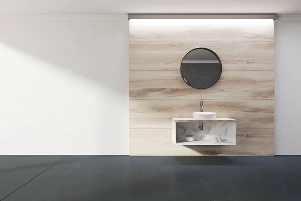 Bagno bianco e in legno, lavabo — Foto Stock