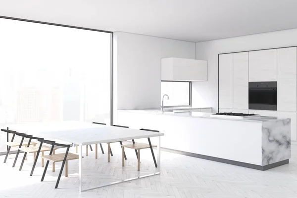 White and marble kitchen interior