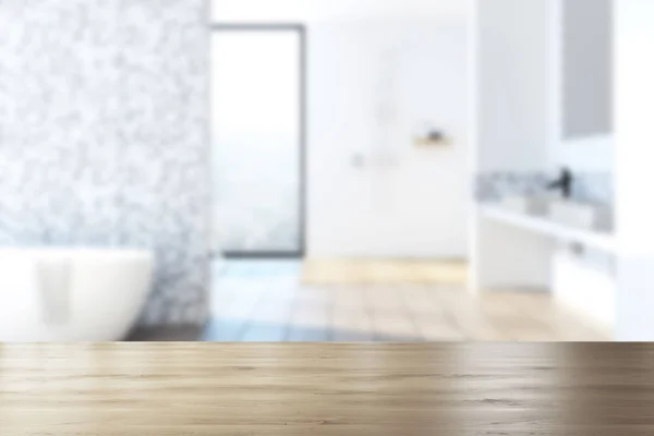 Vita och grå kaklat badrum inredning oskärpa — Stockfoto