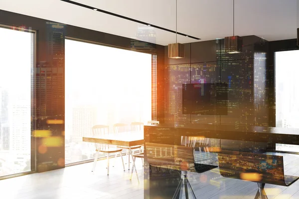 Gray tile and black kitchen, TV toned — Stock Photo, Image