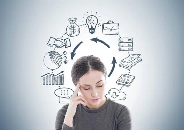 Stressed young woman in brown, business process — Stock Photo, Image