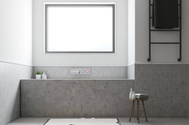 Gri küvet beyaz banyo, yakın çekim