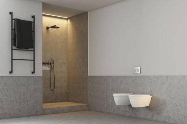 Gri banyo, tuvalet ve duş kapat