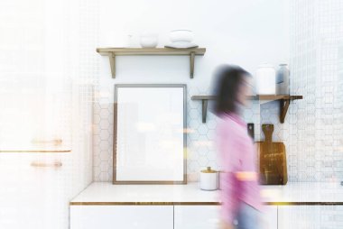 Beyaz mutfak tezgah, poster bulanıklık