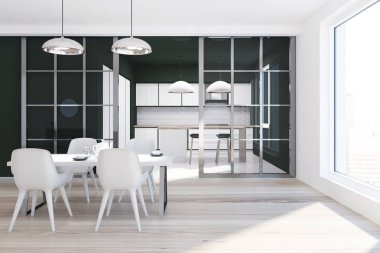 Siyah-beyaz yemek odası açık